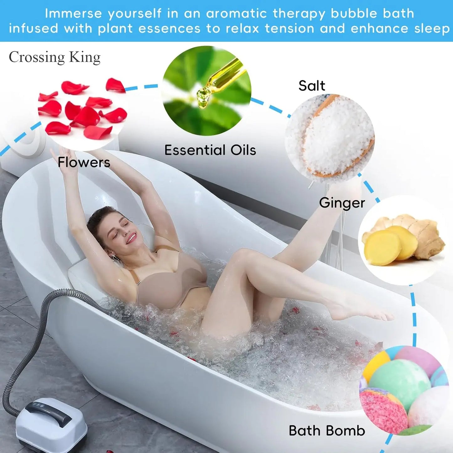 Electric Massage Bubble Mat with Remote Control Full Body Spa Bath Mat 114 Air Jets 6 Speed Bubbles Anti Slip Pillow