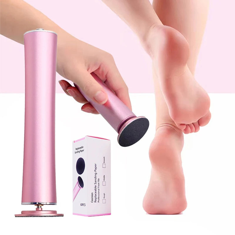 Elektrisk genopladelig pedicurefil Professionel Foot Callus Remover med 360 graders roterende hoved og 60 udskiftelige sandpapirskiver