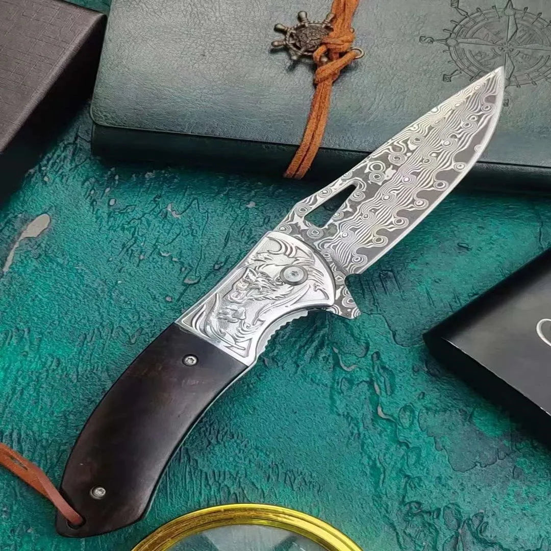 Folding Pocket Knife Premium Damascus Steel Hand Forged Blade for EDC Outdoor Survival and Hunting