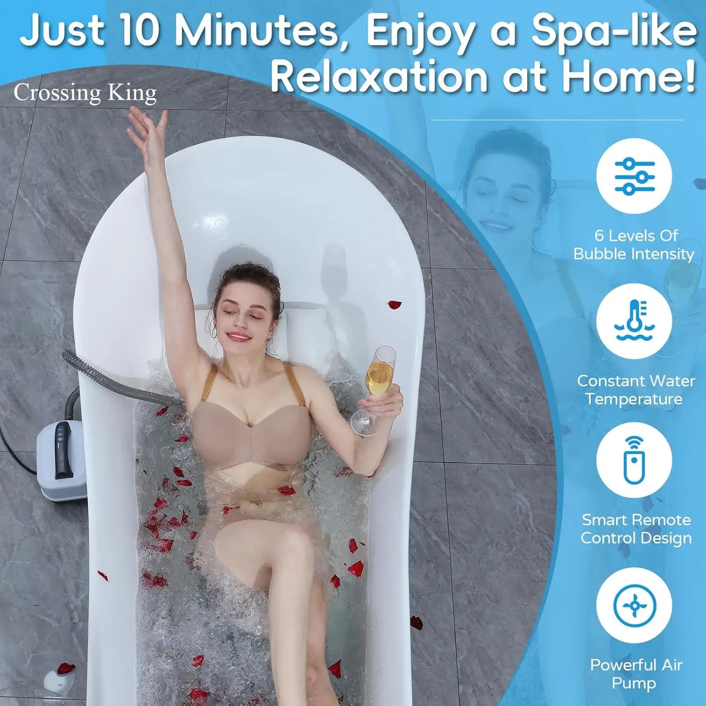 Full Body Electric Bubble Massage Mat with Remote Control Waterproof Spa Bath Mat 114 Air Jets 6 Speed Bubbles Anti Slip Pillow