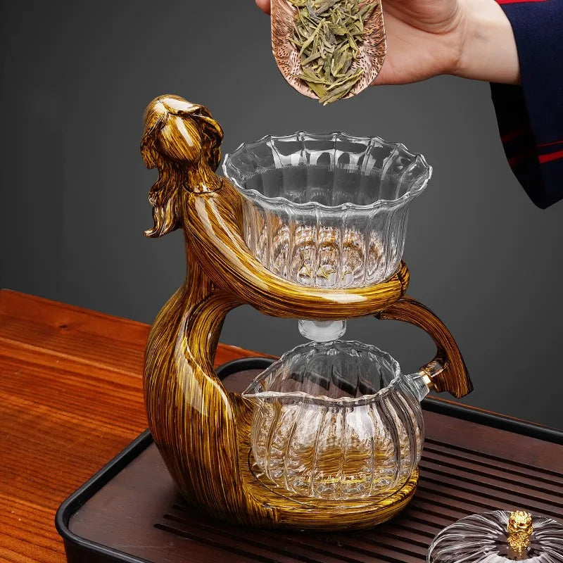 Glass Teapot with Infuser Semi Automatic Lazy Tea Maker for Blooming and Loose Leaf Tea