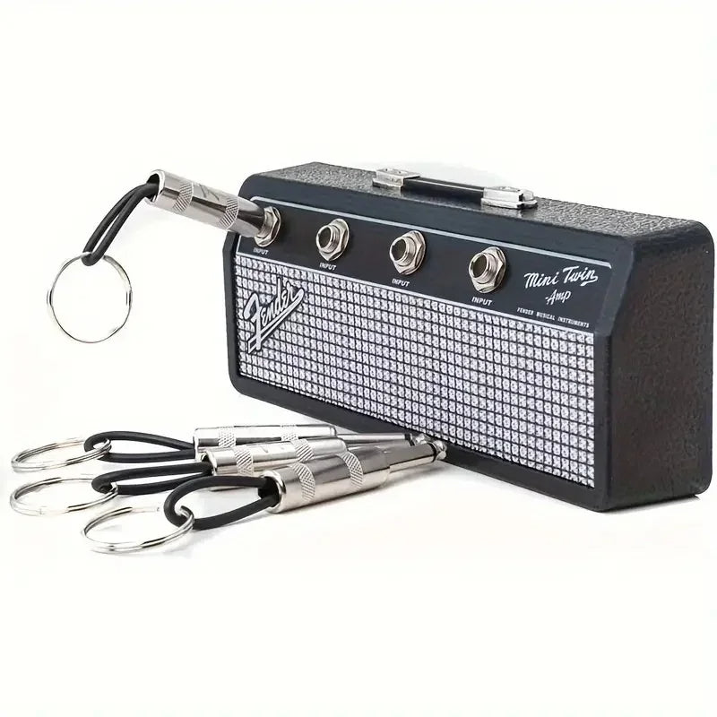 Guitar Amp Jack Rack Wall Mount Key Holder with 4 Plug Keychains