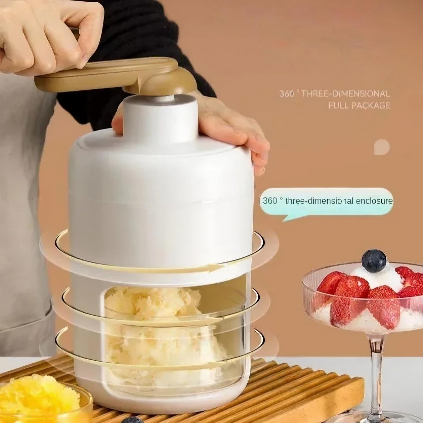 Hand Crank Manual Ice Crusher Slushie Maker for Portable Snow Cones and Frozen Drinks
