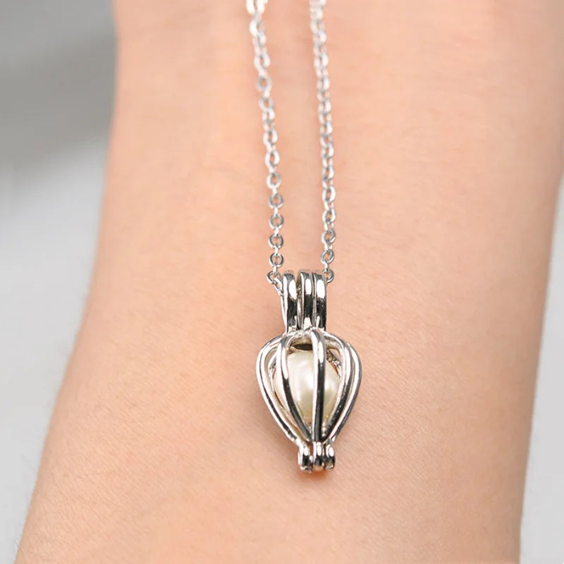 Heart Shaped Pendant Natural Pearl in Shell Necklace Genuine Freshwater Pearl Surprise Jewelry Gift