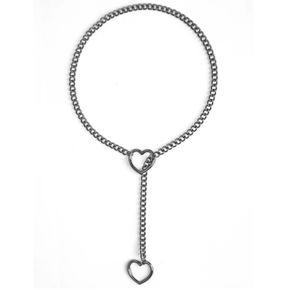 Heart Slip Chain Necklace Adjustable Sexy Heart Choker Necklace for Women Black