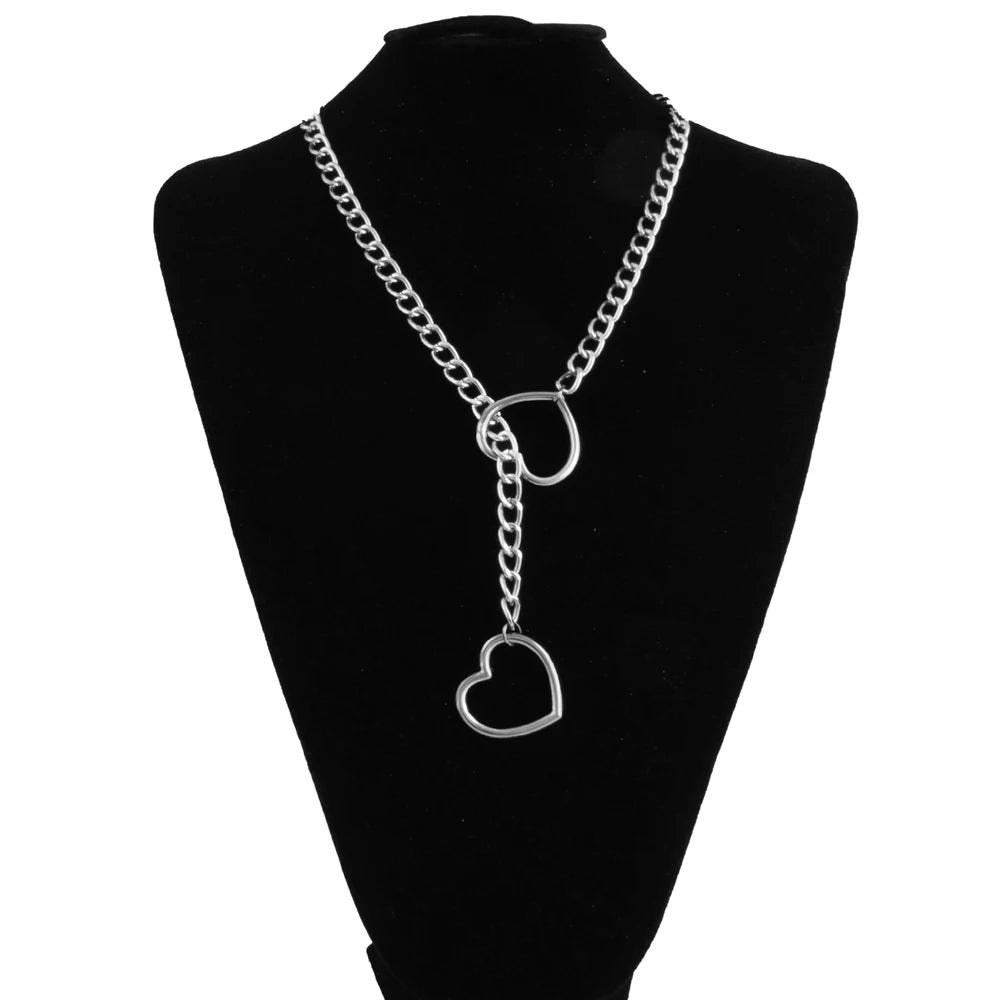 Heart Slip Chain Necklace Adjustable Sexy Heart Choker Necklace for Women Blue