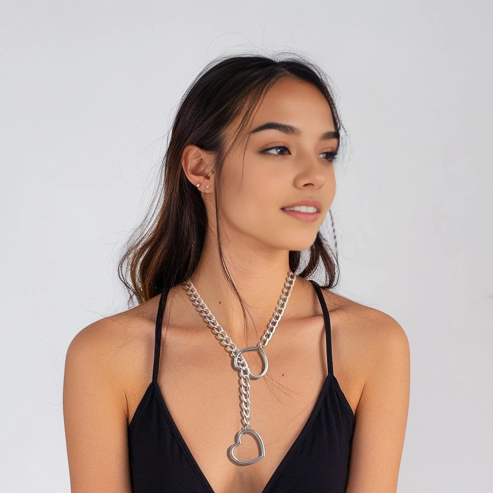 Heart Slip Chain Necklace Adjustable Sexy Heart Choker Necklace for Women Rose Gold
