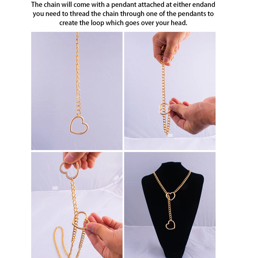 Colar de Corrente Deslizante em Coração Gargantilha Ajustável Sexy para Mulheres Branco