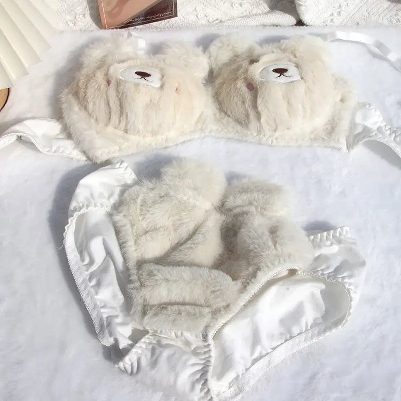 Japanese Kawaii Plush Bear Cartoon Bra Lingerie Set Wireless Comfort for Women
