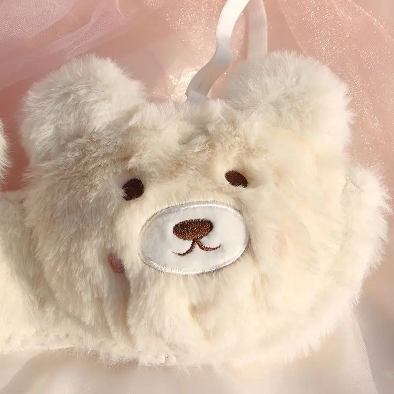 Japanese Style Kawaii Plush Bear Cartoon Bra Lingerie Set Wireless Comfort for Women