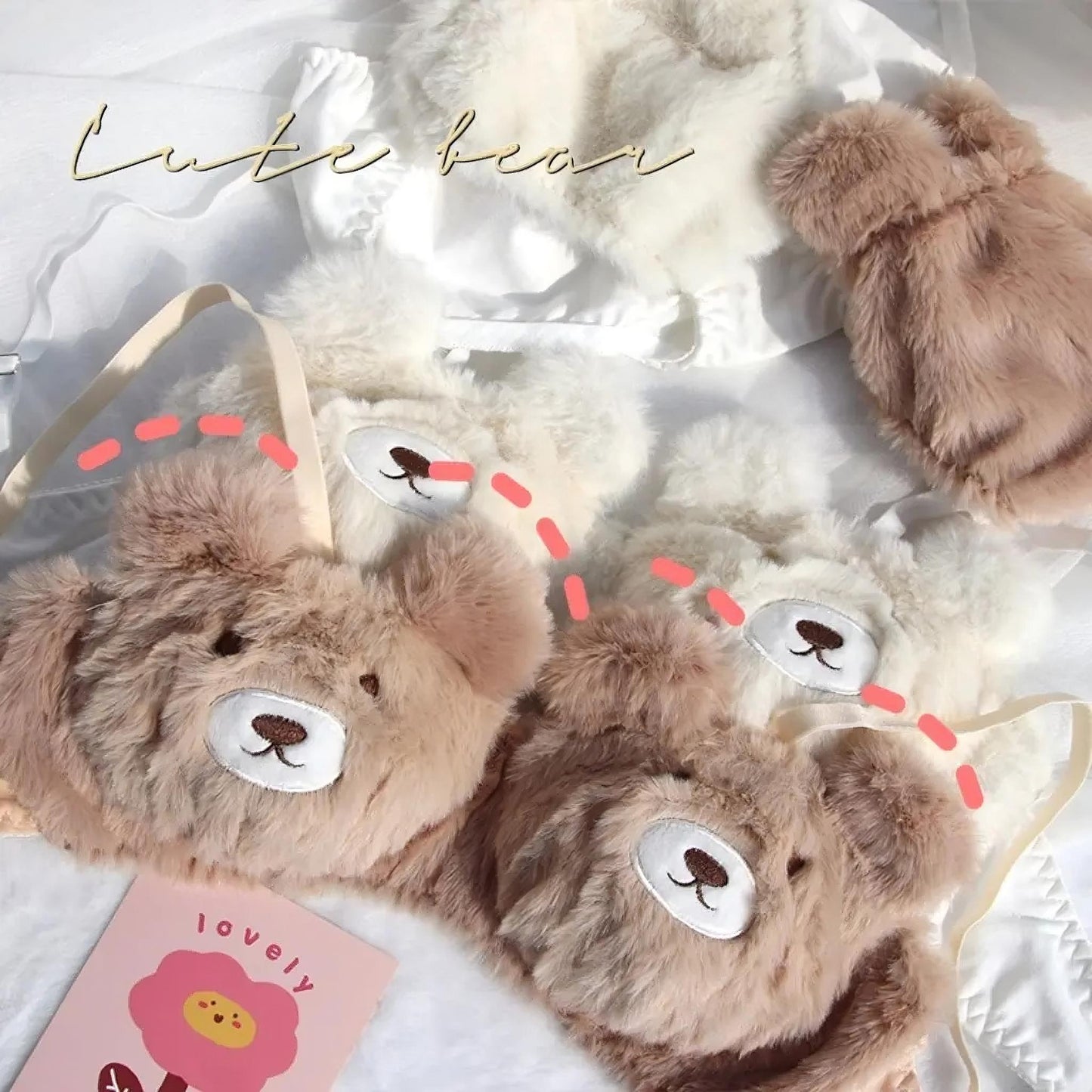Kawaii Japanese Style Plush Bear Cartoon Bra Lingerie Set Wireless Comfort for Women
