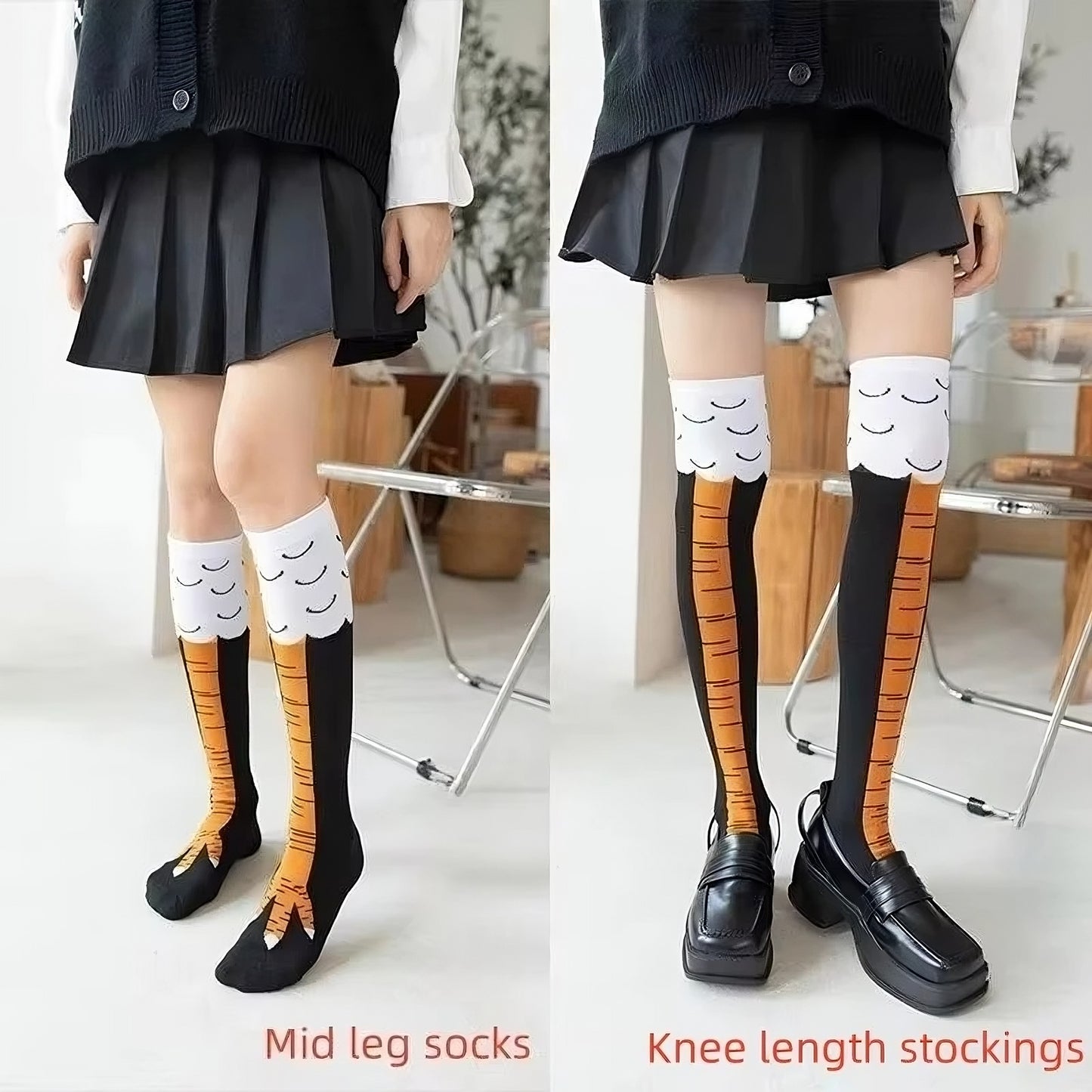 Knee High Chicken Feet Socks Novelty Animal Paw Socks for Women and Men Black