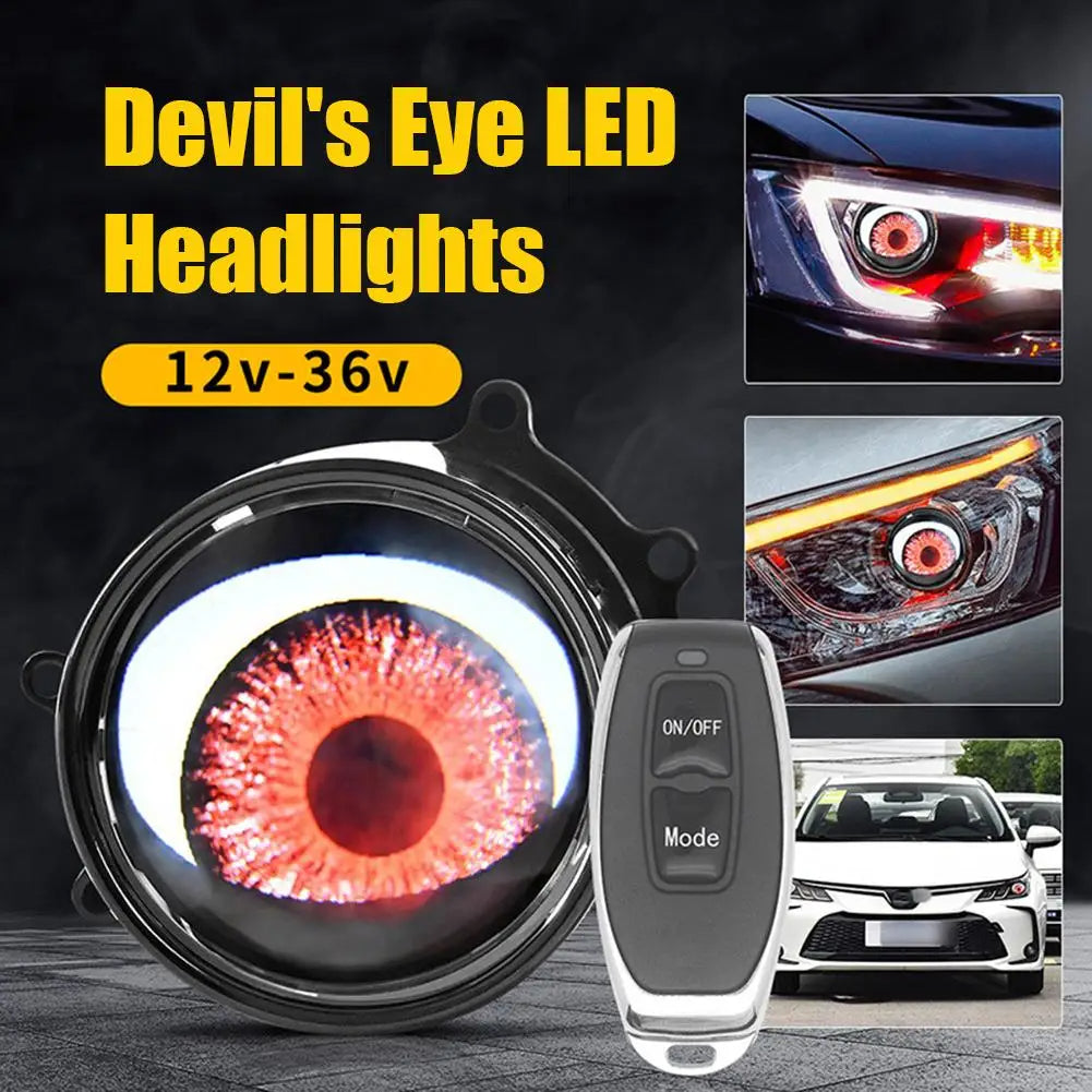 LED Demon Eye Headlights Dynamic with Remote Control Universal Fit for Cars Trucks Motorcycles and SUV