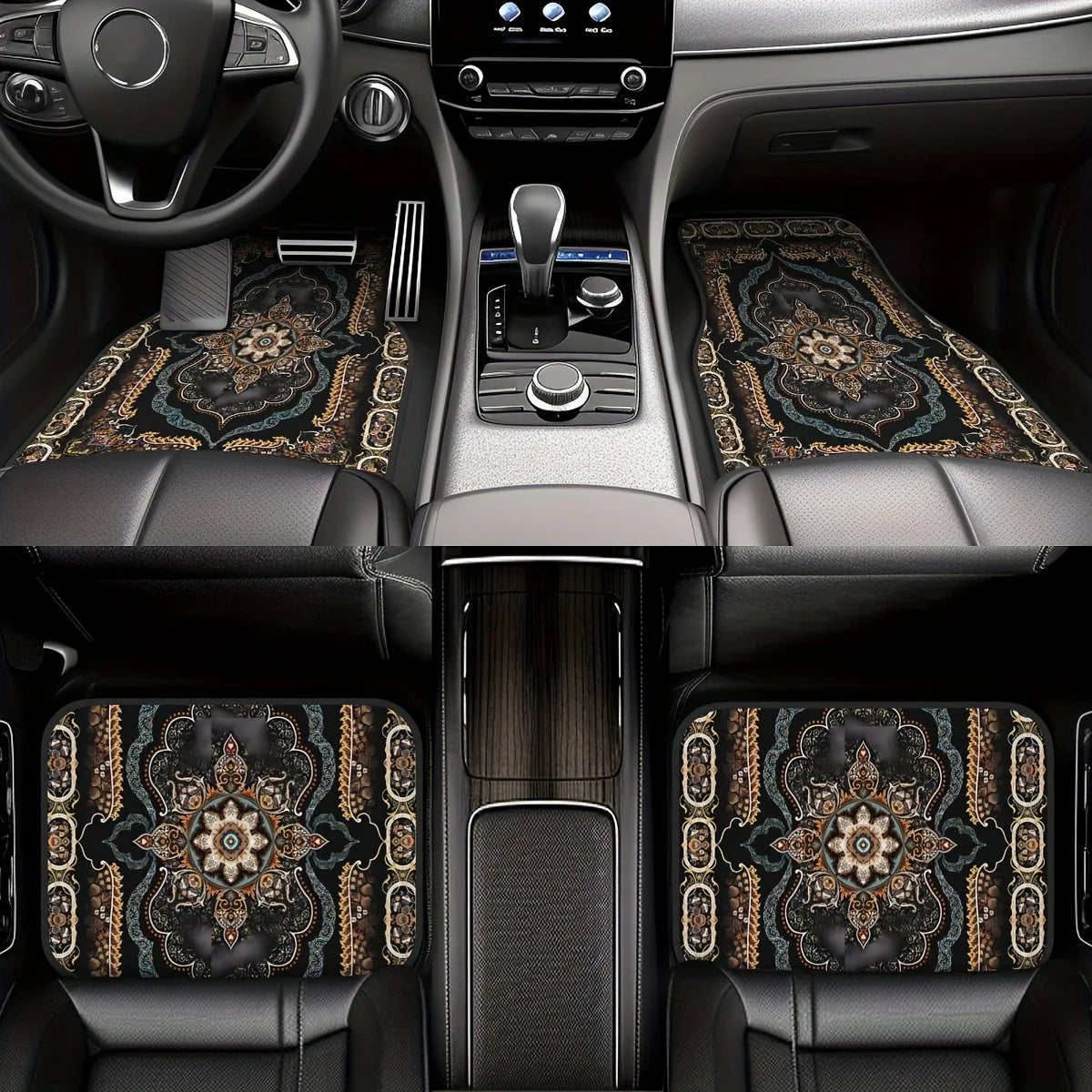 Luxury Persian Rug Car Mats Set of 4 Oriental Floor Mats Universal Fit with Non Slip Backing All Weather Protection