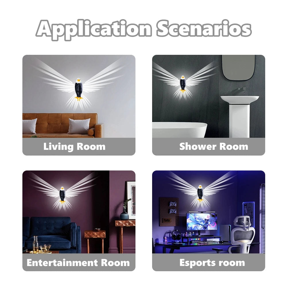 Majestic LED Flying Eagle Wall Lamp 3D Wall Sconce with Ambient Home Decor Lighting