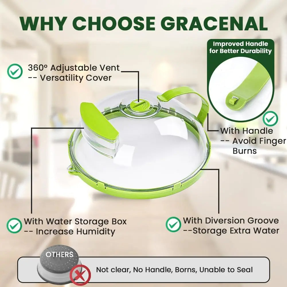 Microwave Food Cover with Water Steamer 10 Inch Heat Resistant Splatter Guard with Handle White