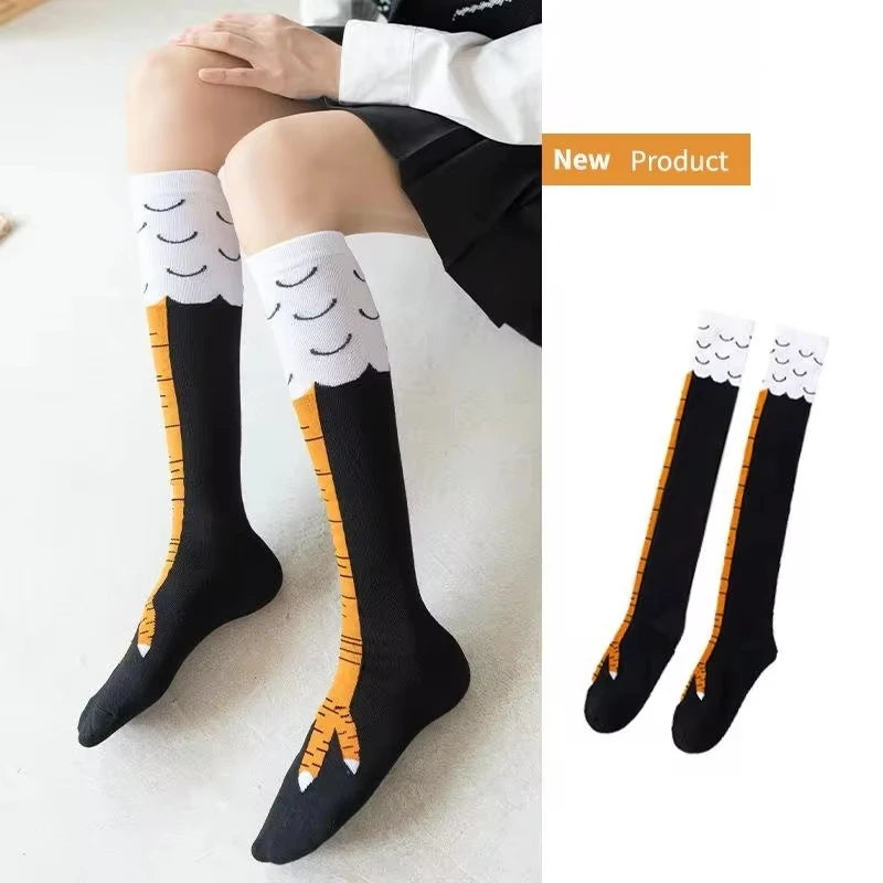 Novelty Animal Paw Chicken Feet Socks Knee High for Women and Men Yellow
