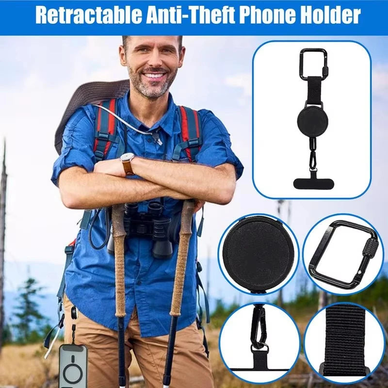 Phone Strap Lanyard Anti Theft Retractable with Carabiner Clip Universal Hands Free Cell Tether for Outdoor