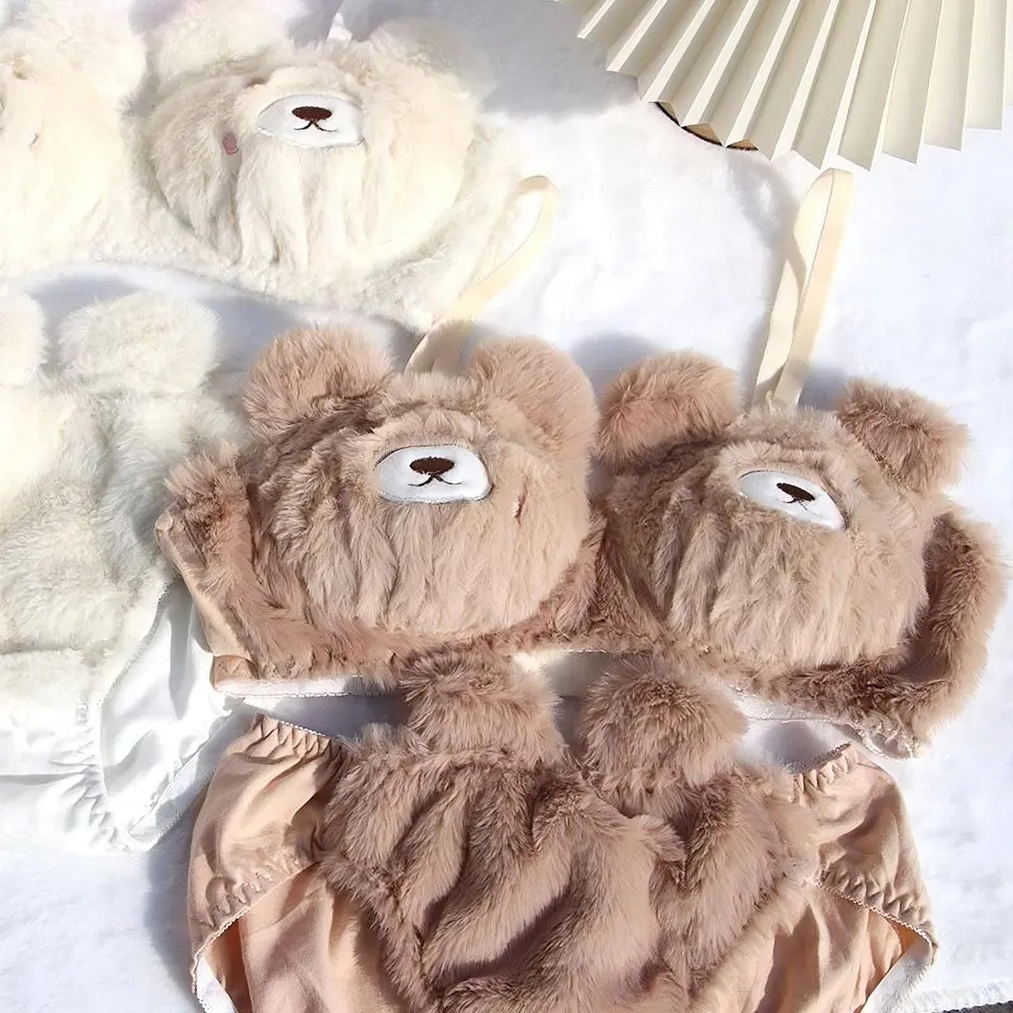 Plush Bear Cartoon Bra Lingerie Set Kawaii Japanese Style Wireless Comfort for Women