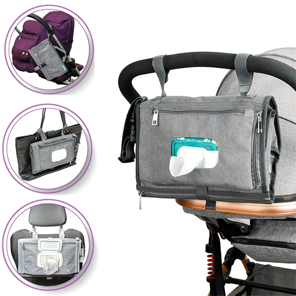 Portable Baby Foldable Changing Pad with Built in Pillow Waterproof and Stroller Strap