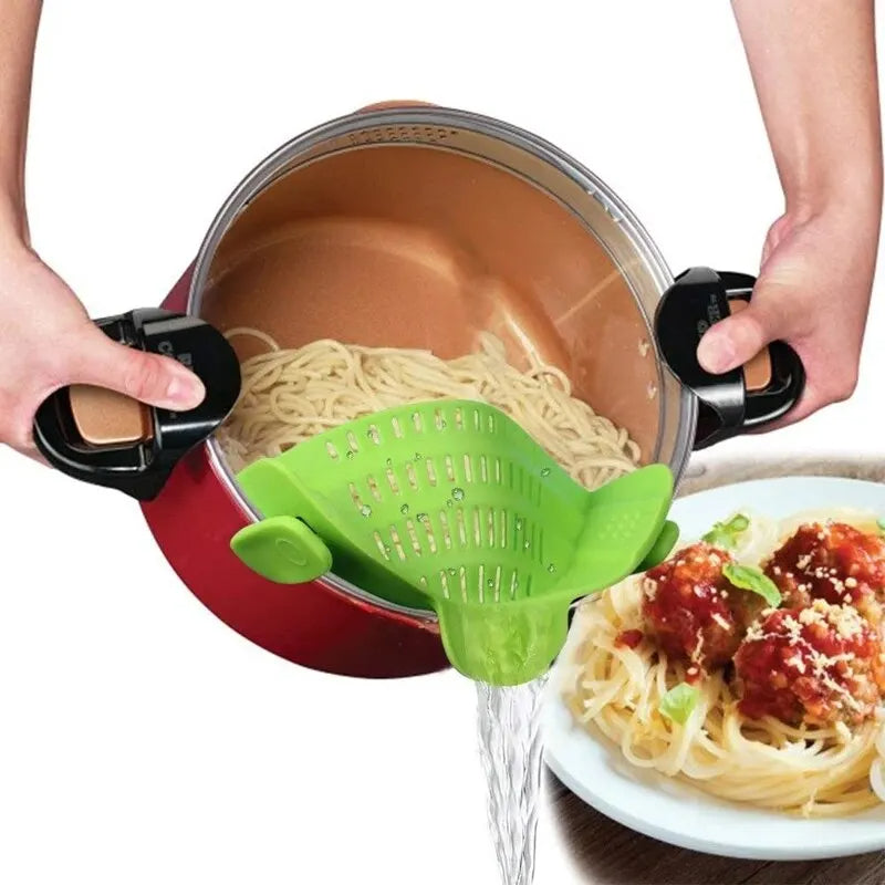 Pot Strainer Universal Silicone Clip Adjustable Clip On Colander for Pasta Vegetables and Canned Foods