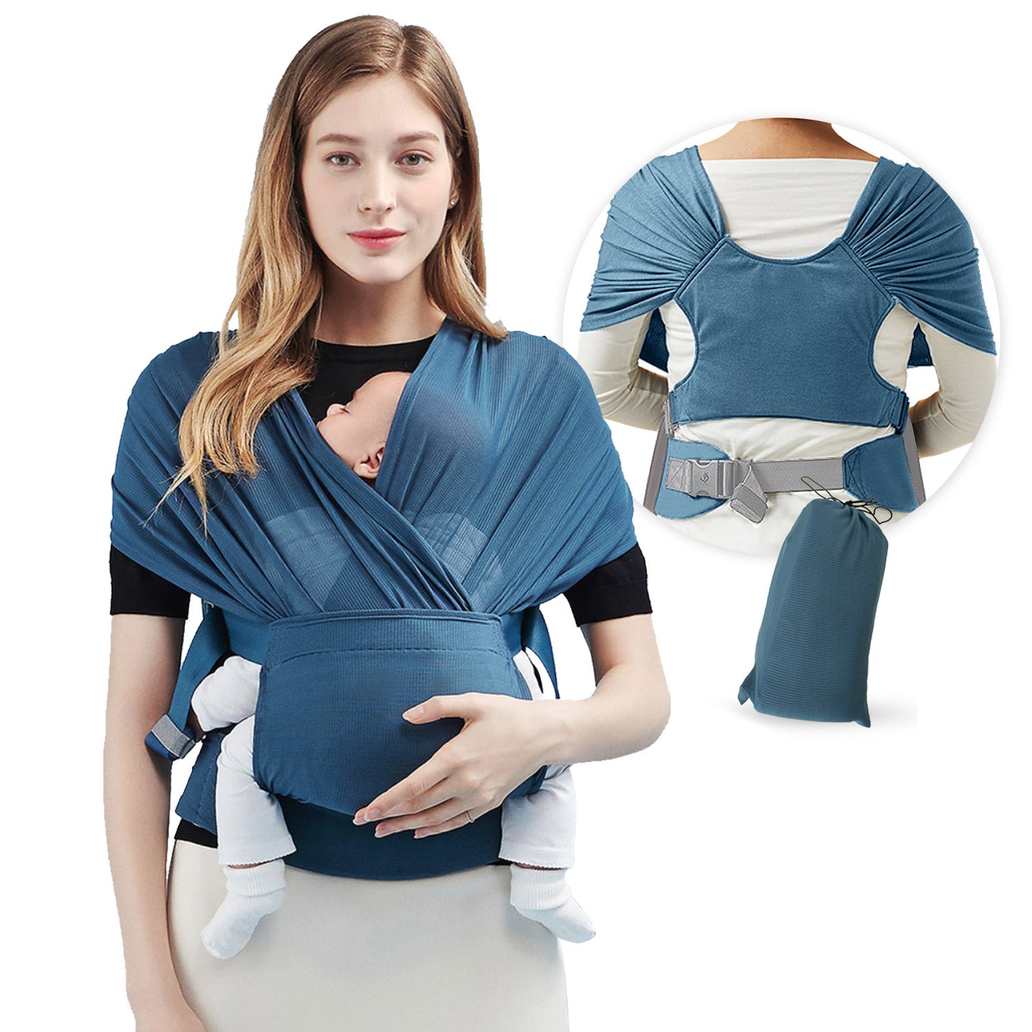 Fular Portabebés Elástico de Primera Calidad para Recién Nacidos y Bebés, Azul