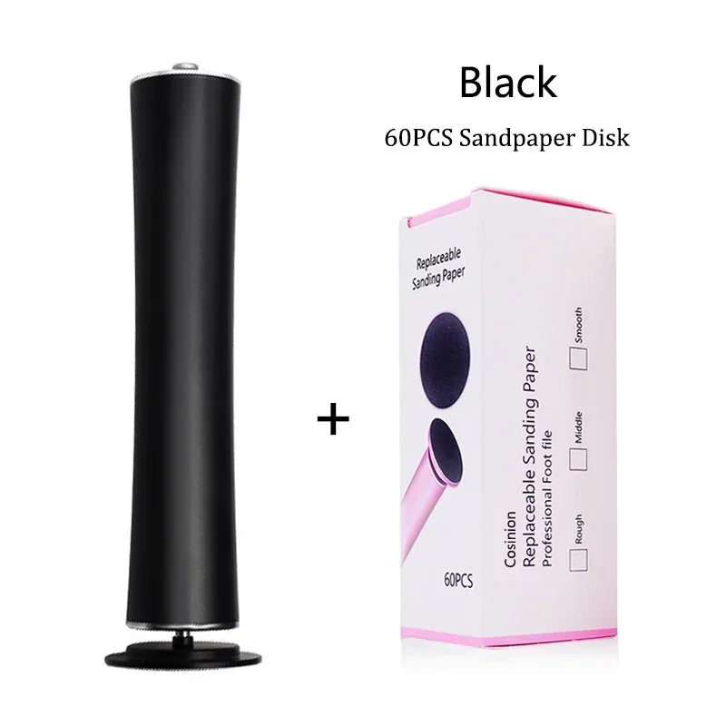Professionel elektrisk genopladelig pedicurefil med 360 graders roterende hoved og 60 udskiftelige sandpapirskiver til fjernelse af hård hud