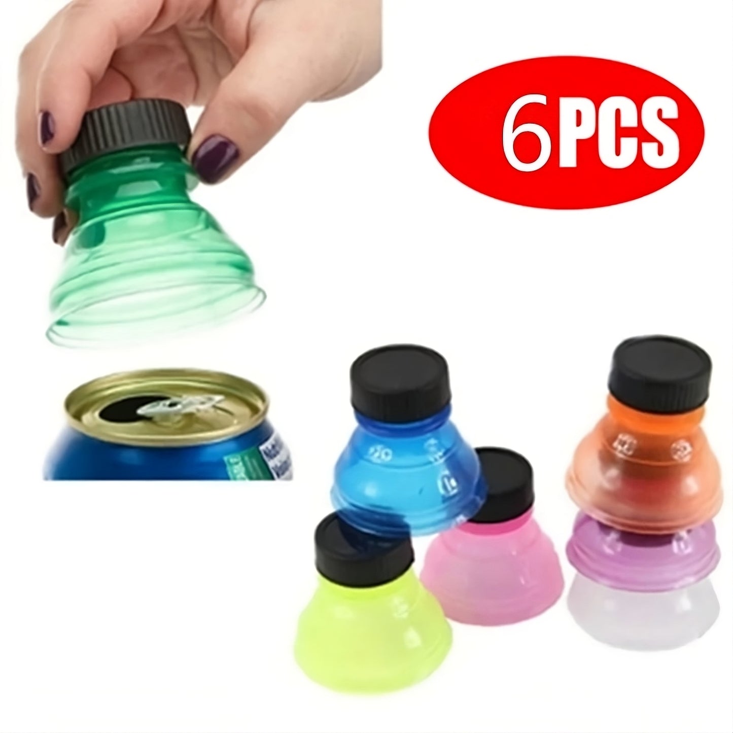 Reusable 6 Pack Soda Can Lids Spill Proof Covers for Beer Soda Beverages with Air Tight Seal