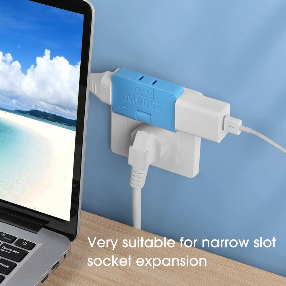Rotatable 3 in 1 Socket Extender 180 Degree Swivel Plug Adapter for US and EU Outlets