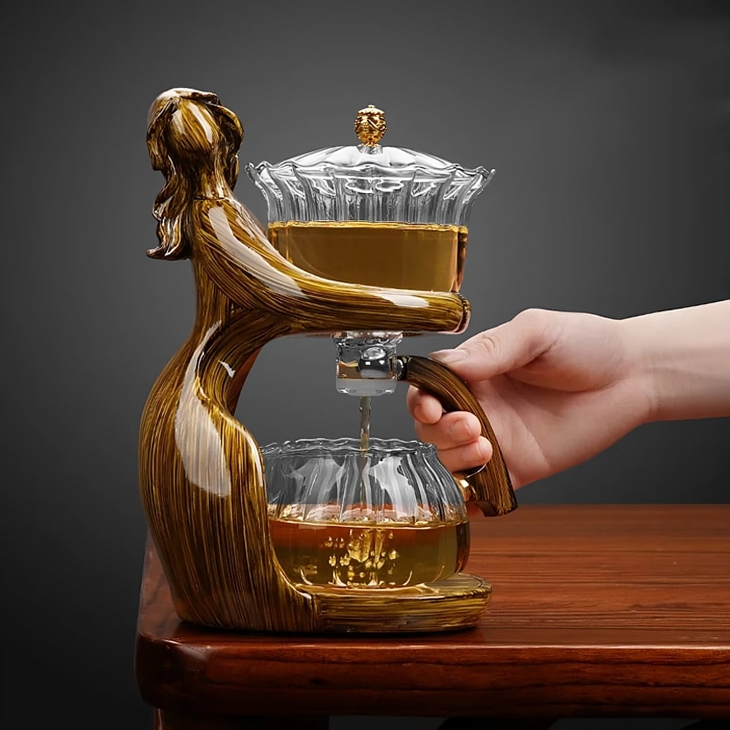 Semi Automatic Glass Teapot with Infuser Automatic Lazy Tea Maker for Blooming Tea and Loose Leaf Tea