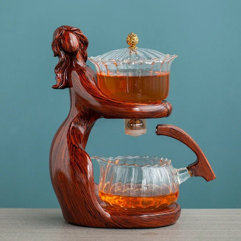 Semi Automatic Glass Teapot with Infuser Automatic Lazy Tea Maker for Loose Leaf and Blooming Tea