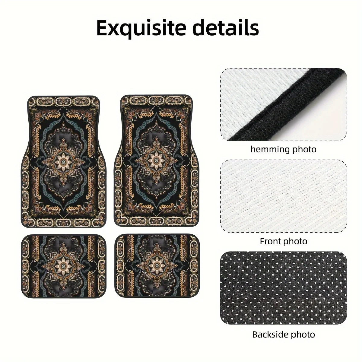 Set of 4 Persian Rug Car Mats Luxury Oriental Floor Mats Universal Fit with Non Slip Backing All Weather Protection