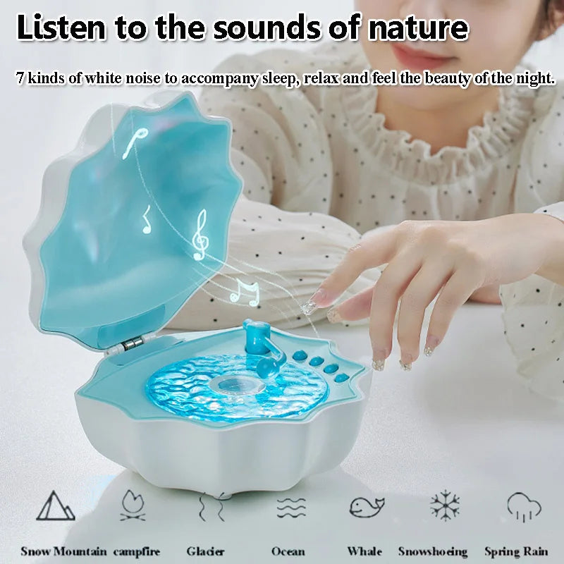 Shell Vinyl Bluetooth Speaker with 7 Color Ambient Light Projection Retro Wireless Music Player with White Noise Sleep Aid Red