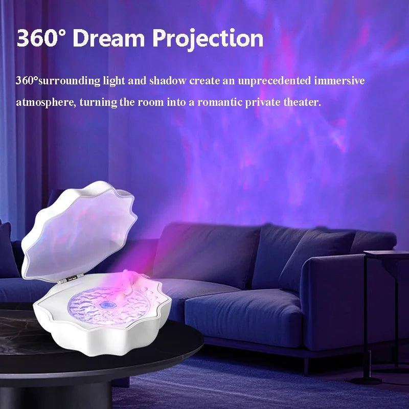 Shell Vinyl Bluetooth Speaker with 7 Color Ambient Light Projection Retro Wireless Music Player with White Noise Sleep Aid White