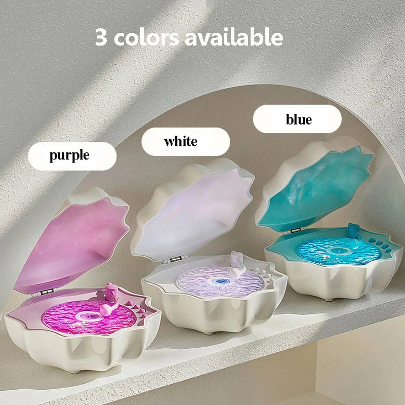 Shell Vinyl Bluetooth Speaker with 7 Color Ambient Light Projection Retro Wireless Music Player with White Noise Sleep Aid Yellow
