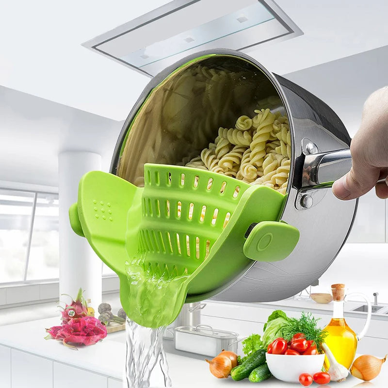 Silicone Pot Strainer Universal Clip Adjustable Clip On Colander for Pasta Vegetables and Canned Foods