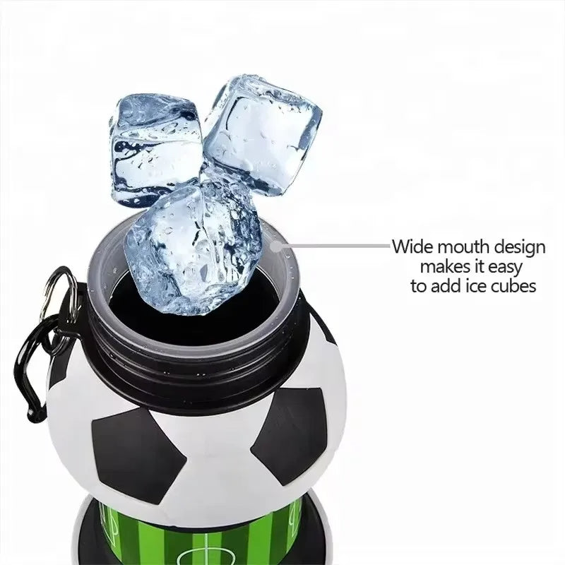 Sports Ball Foldable Water Bottle Collapsible Silicone Leak Proof Travel Bottle with Clip