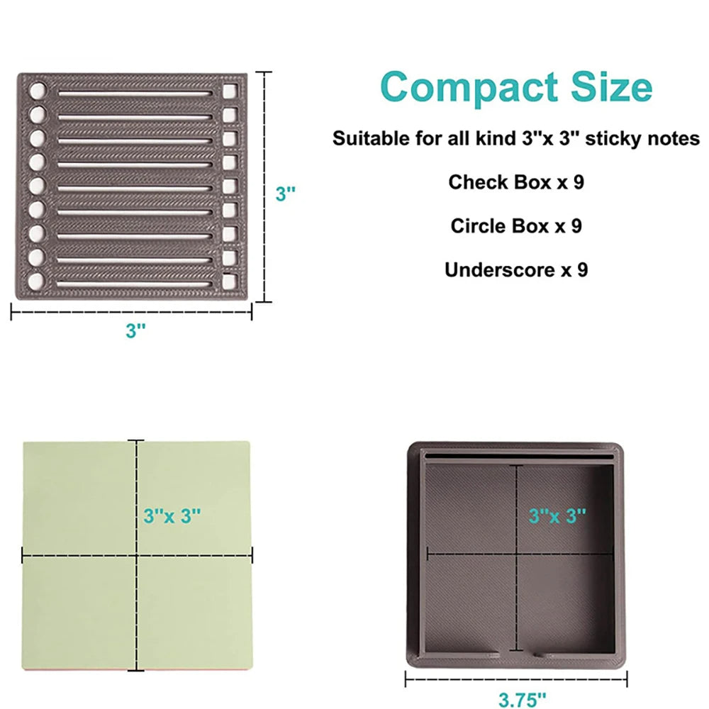 Sticky Note Holder with Template 3x3 Post It Note Organizer with Built in Stencil for Checkboxes Lines Circle Boxes General
