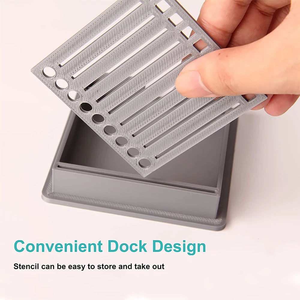 Sticky Note Holder with Template 3x3 Post It Note Organizer with Built in Stencil for Checkboxes Lines Circle Boxes Grey