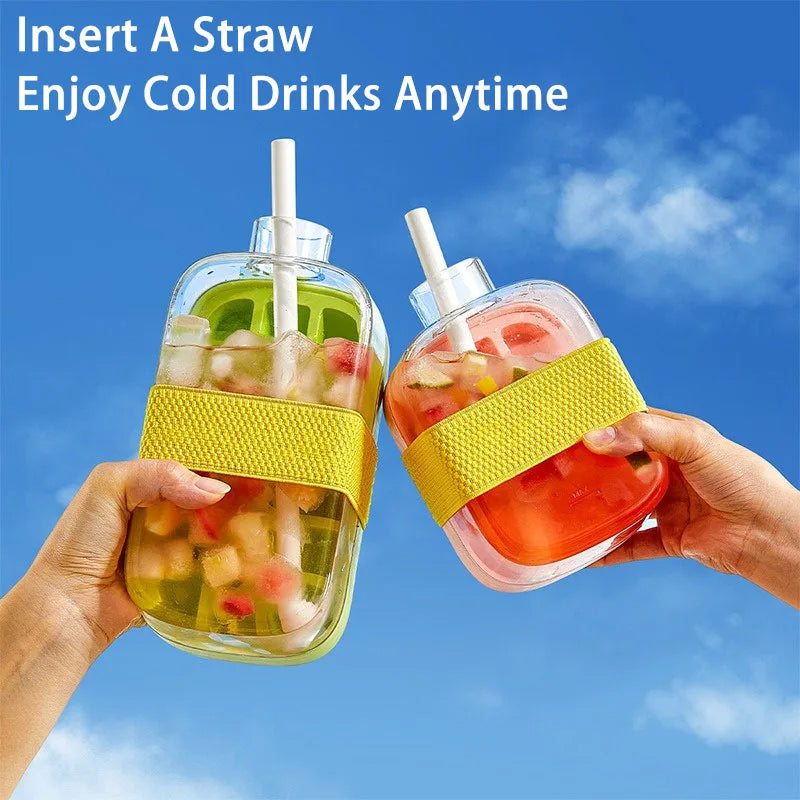 Straw and Lid Ice Cube Tray 2 in 1 Touch Free Ice Maker