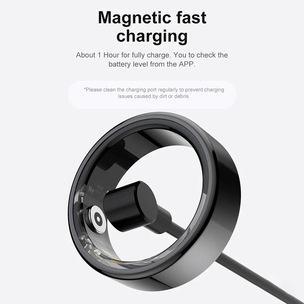 Smart Ring realizzato con materiali resistenti e leggeri, monitora i parametri di salute, riceve notifiche e si sincronizza con i dispositivi mobili per offrire praticità e stile.