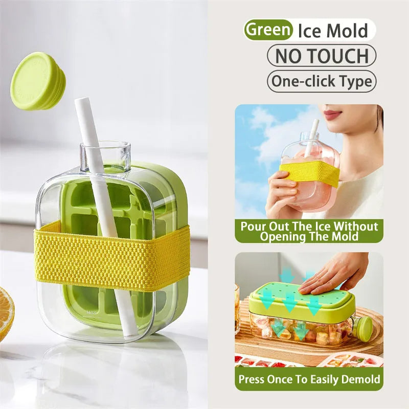 Touch Free 2 in 1 Ice Maker With Ice Cube Tray Straw and Lid