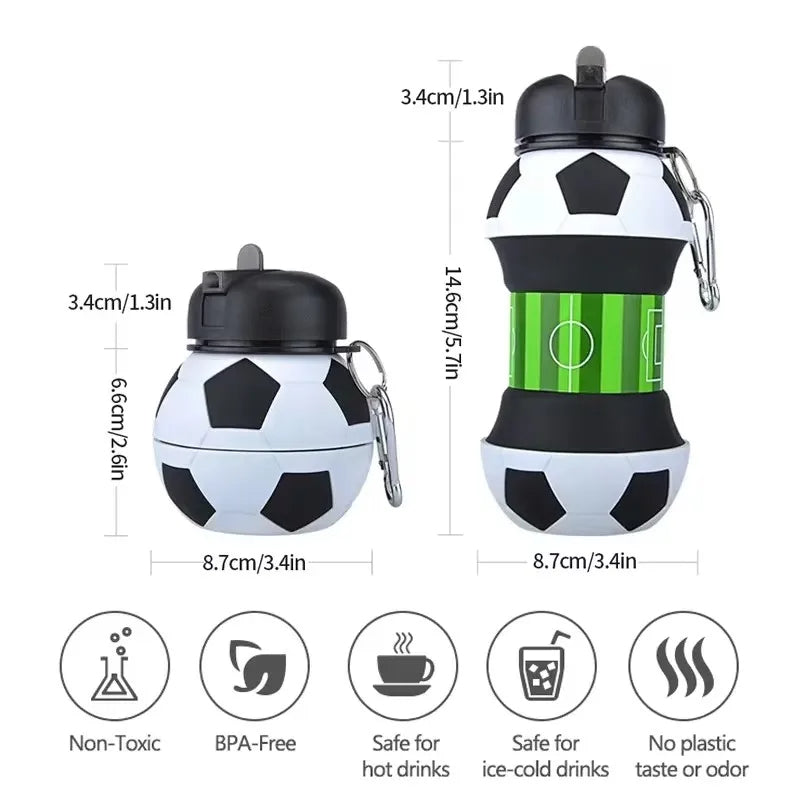 Travel Foldable Sports Ball Bottle Collapsible Silicone Leak Proof Water Bottle with Clip