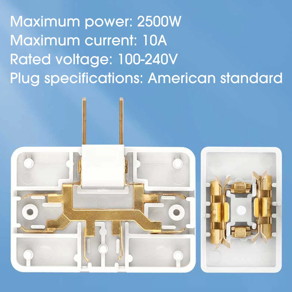 US and EU Outlet Compatible 3 in 1 Rotatable Socket Extender 180 Degree Swivel Plug Adapter