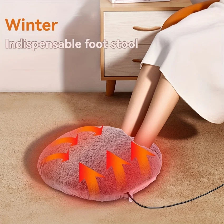 USB Electric Foot Warmer with Goose Down Padding Washable Heated Foot Warmer Slippers for Winter 5V Safe Heating Pad for Office and Home Use Blue
