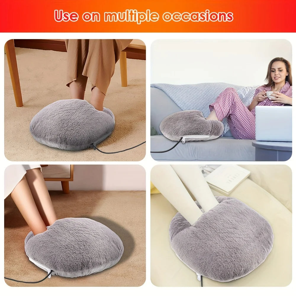 USB Electric Foot Warmer with Goose Down Padding Washable Heated Foot Warmer Slippers for Winter 5V Safe Heating Pad for Office and Home Use Pink