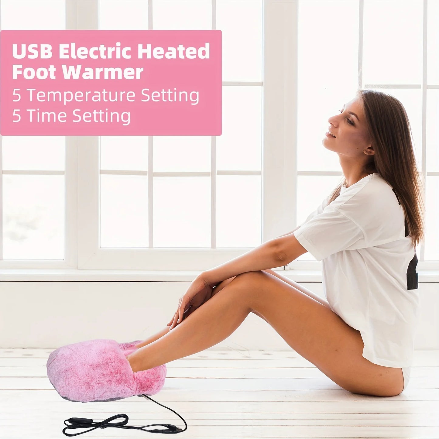USB Electric Foot Warmer with Goose Down Padding Washable Heated Foot Warmer Slippers for Winter 5V Safe Heating Pad for Office and Home Use Red