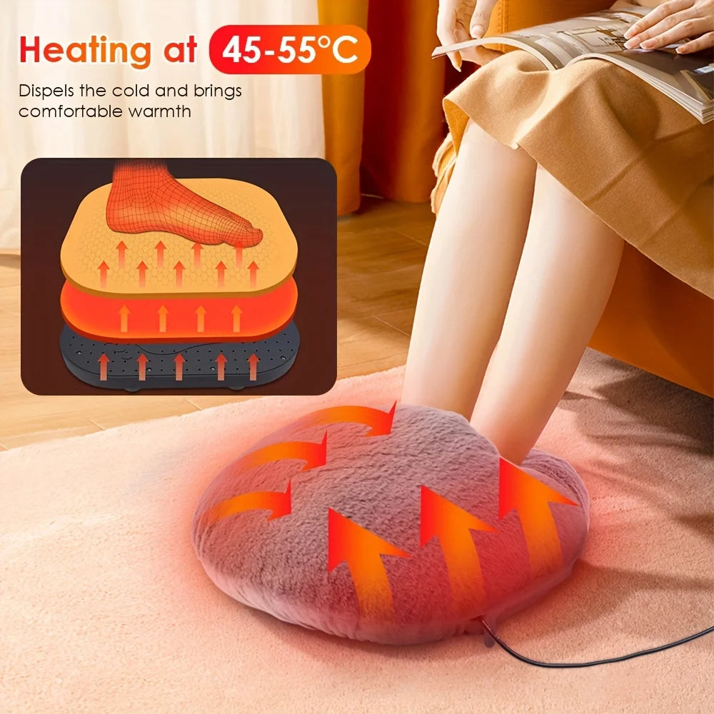 USB Electric Foot Warmer with Goose Down Padding Washable Heated Foot Warmer Slippers for Winter 5V Safe Heating Pad for Office and Home Use White