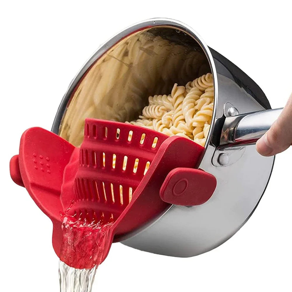Adjustable Clip On Silicone Pot Strainer Universal Colander for Pasta Vegetables and Canned Foods