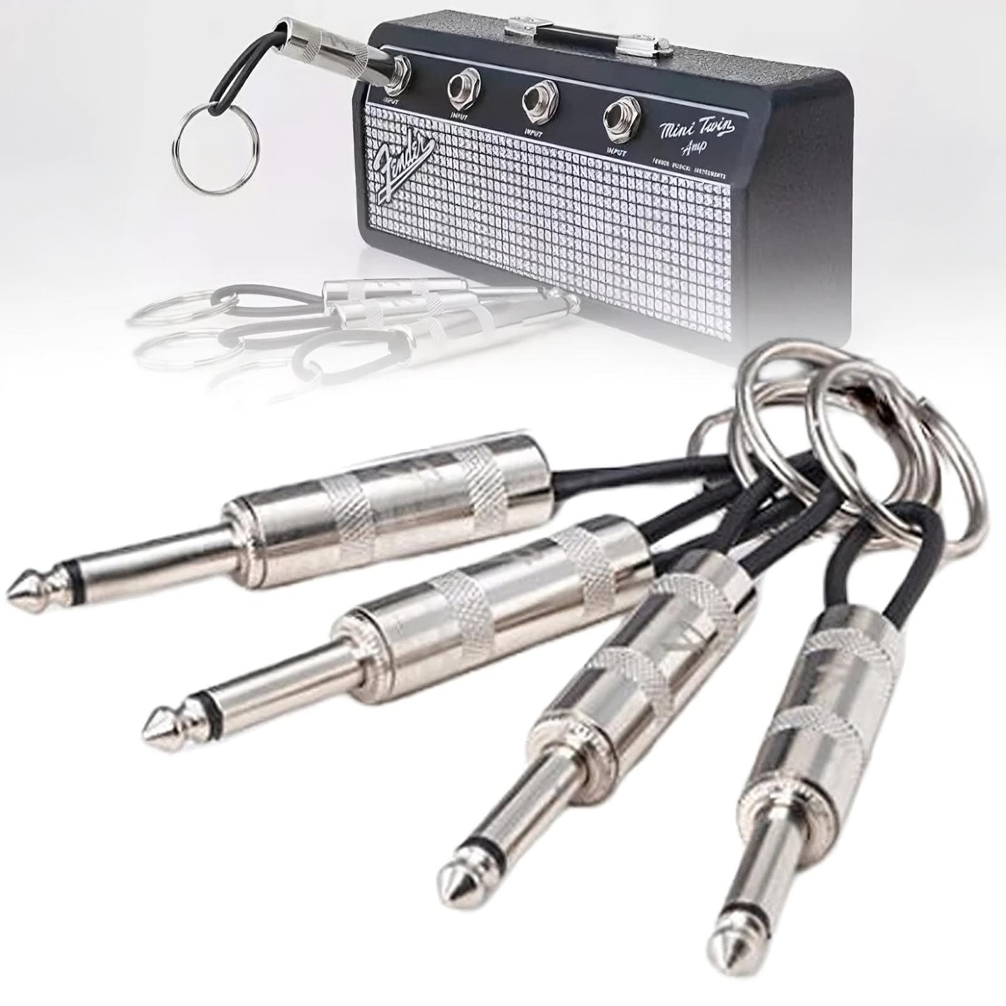 Wall Mount Guitar Amp Jack Rack Key Holder with 4 Guitar Plug Keychains